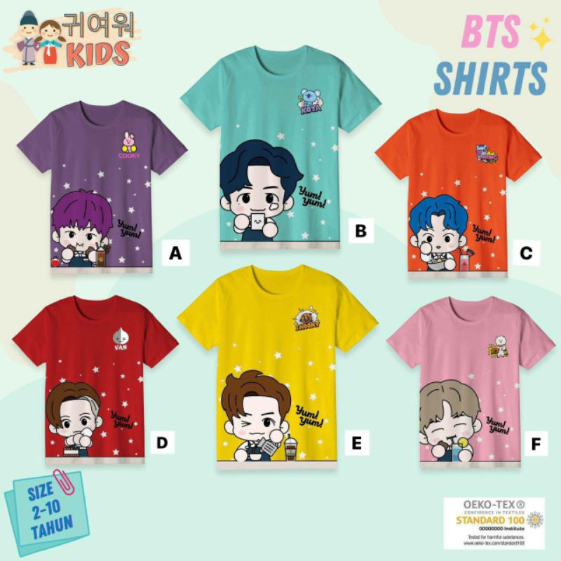 kaos anak BTS 2-10Th/kaos anak perempuan BTS karakter