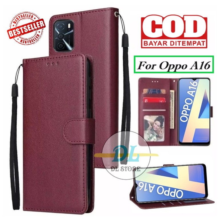 DOMPET HP UNTUK OPPO A16 FLIP LEATHER CASE PREMIUM-FLIP WALLET CASE KULIT UNTUK OPPO A16