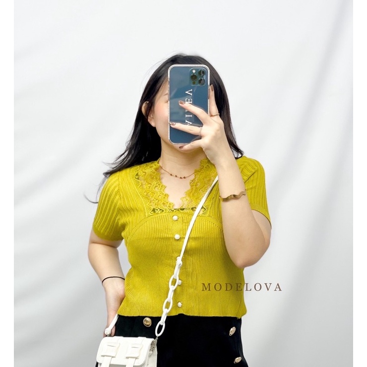 MDLV ~ 13026 BRENDA KNIT TOP // ATASAN RAJUT RENDA // FASHION IMPORT WANITA