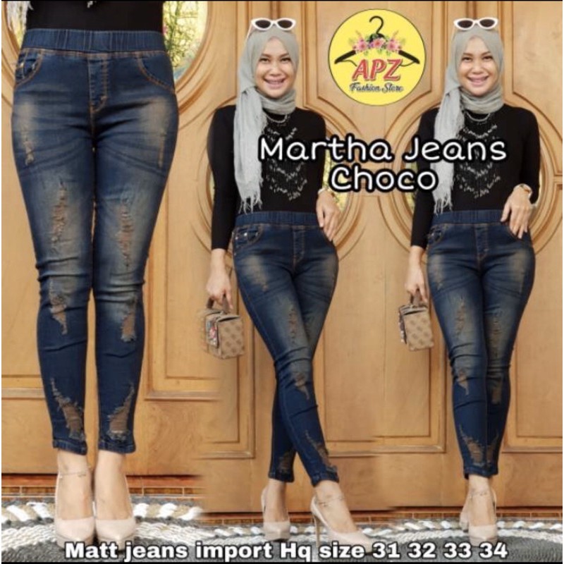 MARTHA JEANS CHOCO | LEGGING JEANS SOBEK TIDAK TEMBUS