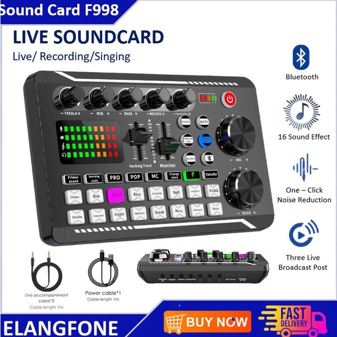 Jual Live Soundcard F998 Live Audio Mixer Broadcast Recording Karaoke ...