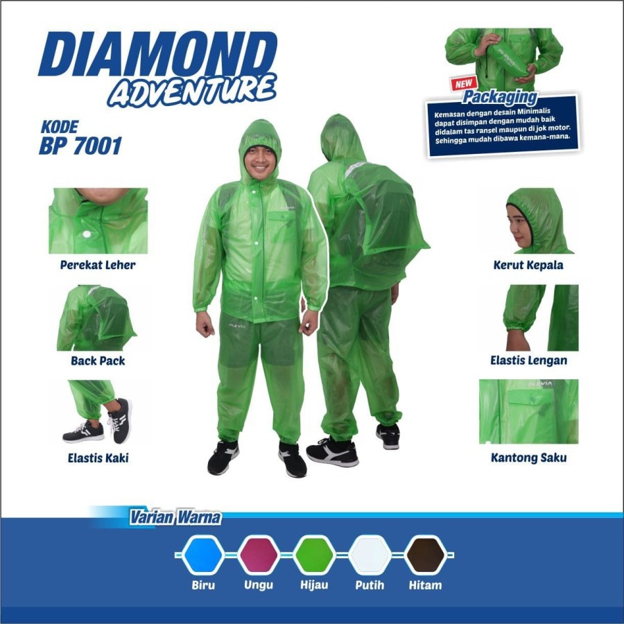 Jas Hujan Baju Celana Plevia Diamond Adventure BP7001 Raincoat Mantel Hujan Plevia Bening Transparan