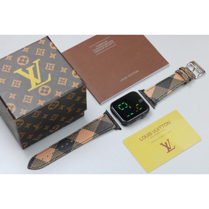 paket box + buku manual || jam tangan wanita LV kotak touchscreen YK-0256SAX case hitam kulit 3,8cm