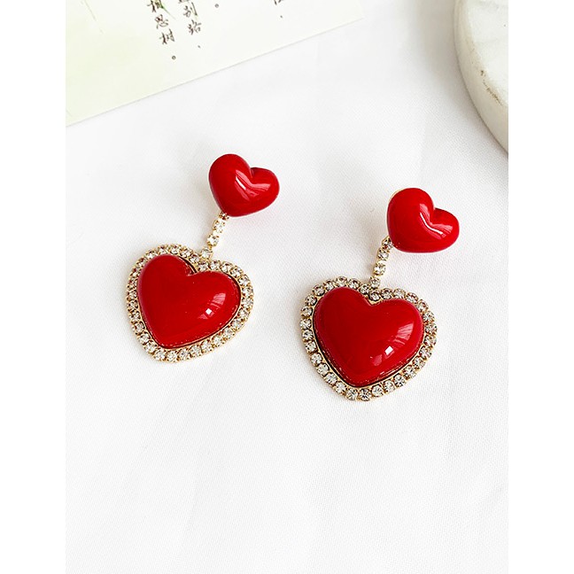 LRC Anting Fashion White Alloy Rhinestone Resin Love Earrings D56256