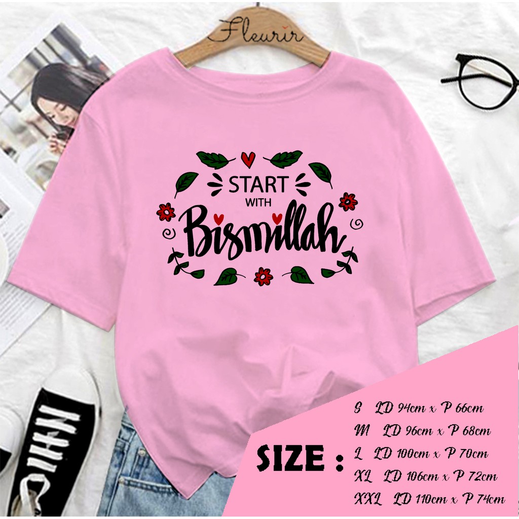 FLEURIR - KAOS WANITA BISMILLAH DEWASA LENGAN PENDEK TEE UNISEX WANITA PRIA