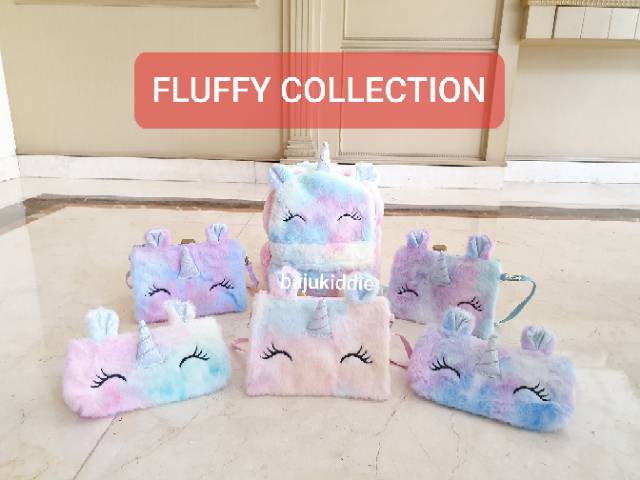 TAS BULU ANAK MOTIF SMILE UNICORN PINK IMPORT