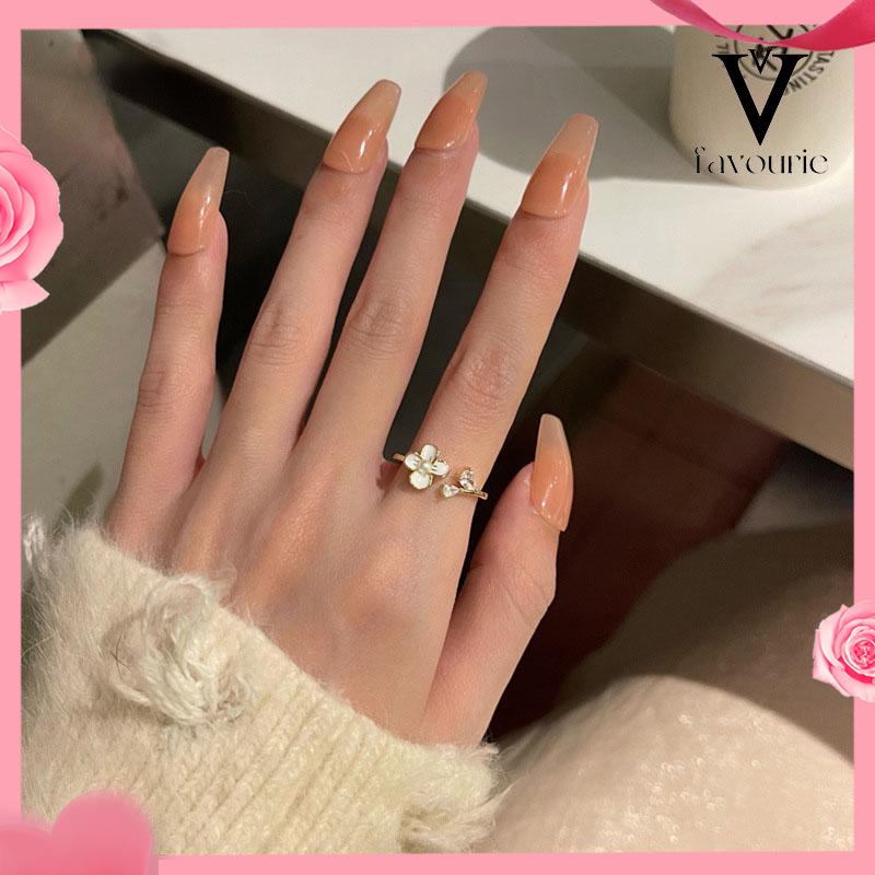 [COD]Cincin Bunga Sederhana Lembut Manis Kecantikan Temperamen Cincin Pembuka Glossy-FA