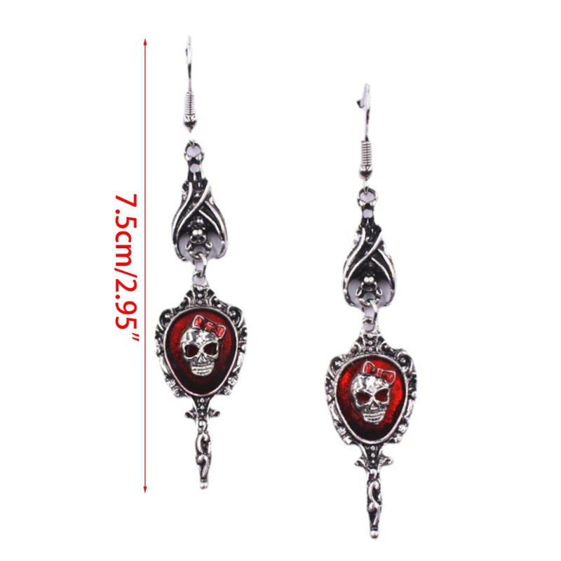 Anting Panjang Bentuk Tengkorak Bahan Alloy Gaya Gothic Untuk Wanita