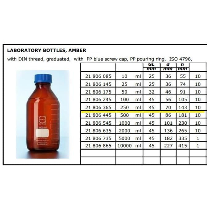 

Tp05 duran laboratory 500ml,botol laboratorium amber coklat Murah