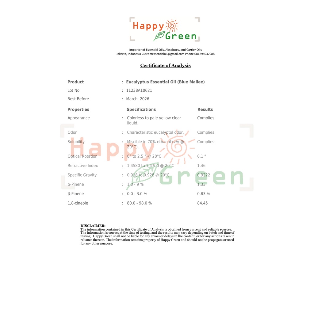 Happy Green Blue Mallee Eucalyptus Essential Oil  - Impor Australia