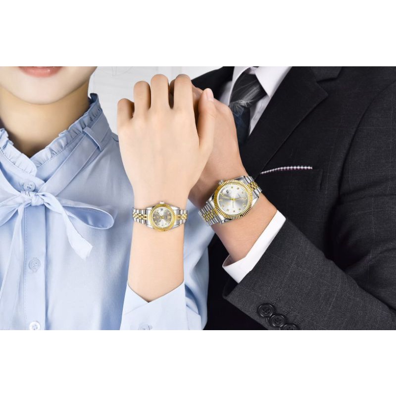 Jims Honey JT8045 Jam Tangan Couple Mewah Aksen Gold/Silver Waterproof Stainless Steel