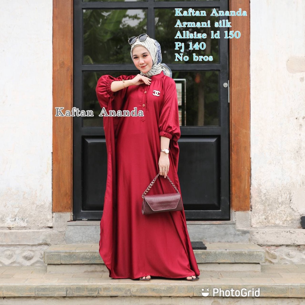 Kaftan Jumbo Wanita Ananda Armani Silk Import Dress Bigsize Polos Kekinian