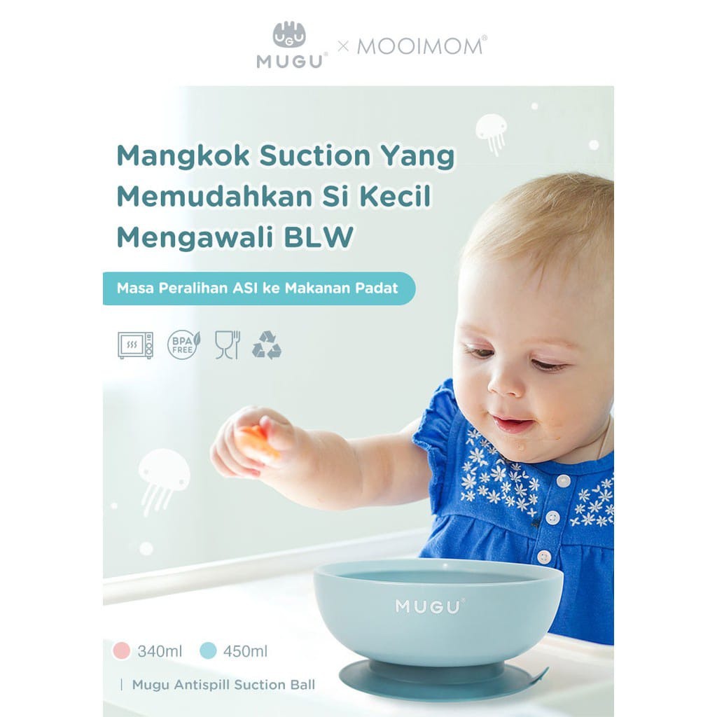 Mugu Suction Bowl Mangkok Makan bayi  Anti Spill 450ml