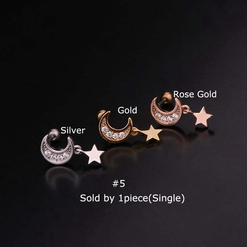 1pc Anting Tindik Tulang Rawan Telinga Desain Helix Pinna Bahan Stainless Steel 20g Dengan Zircon