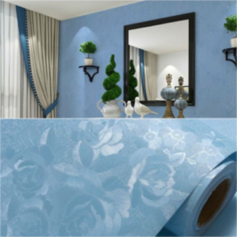 walpaper stiker dinding motif bunga mawar warna biru