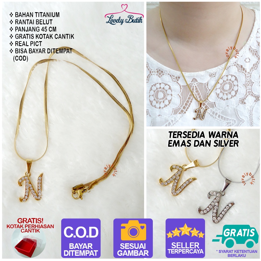 Lovelybutik - Kalung Inisial Huruf Titanium anti karat Kalung hurup Abjad Alphabet Ins N Klasik Bonus Kotak Perhiasan