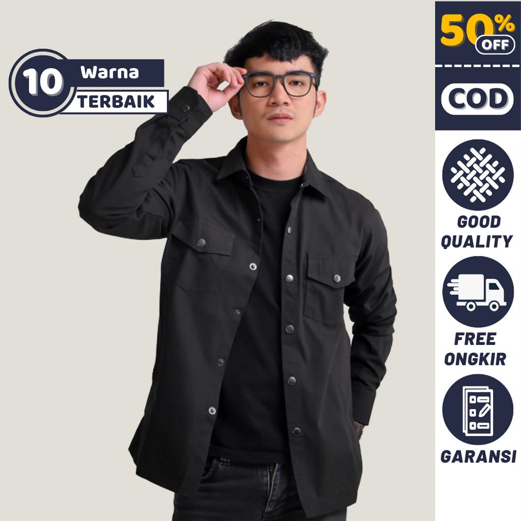 Trucker Jacket - Jaket Semi Parka Polos Pria Wanita Dewasa Distro Keren - Kemeja Outer Cowok Korean 