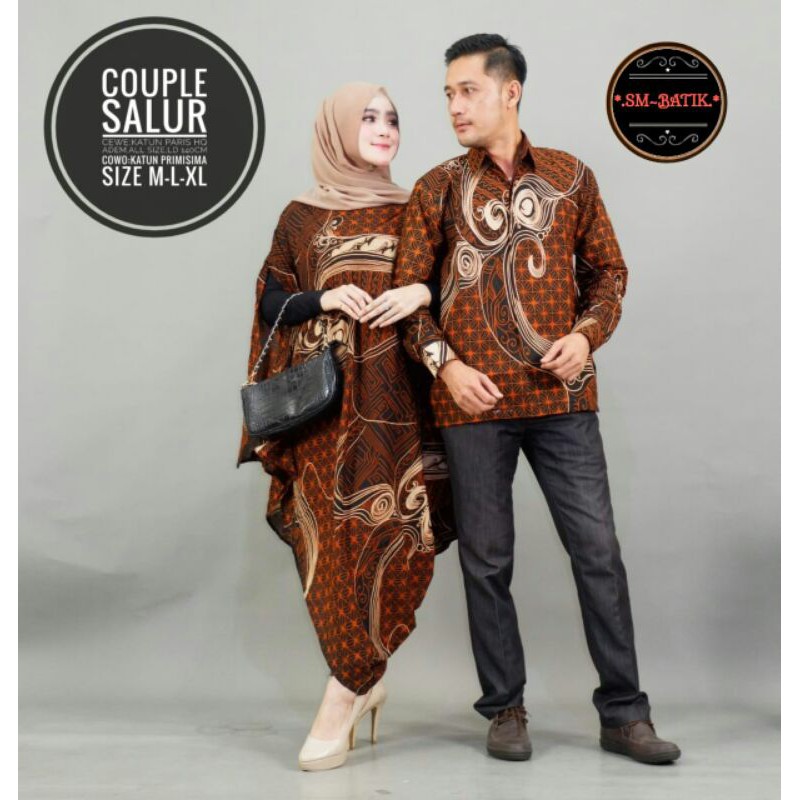 setelan batik couple salur kaftan asimetris paris kemeja lengan panjang by SM batik