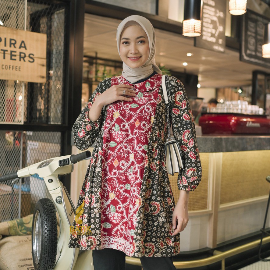 Batik Prabuseno Motif NAYARA Blouse Atasan Baju Batik Wanita Lengan Panjang Modern Original Prabusen