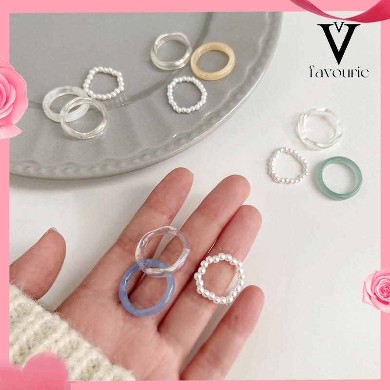 [COD]Cincin Resin Sederhana Cincin Mutiara Wanita Set Cincin Akrilik Premium 3 Buah-FA