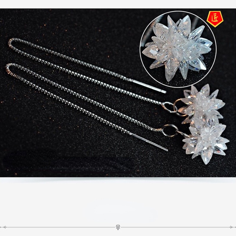 [Ready Stock]925 Silver Ice Flowers Stud Earrings Fashion Elegant Temperament