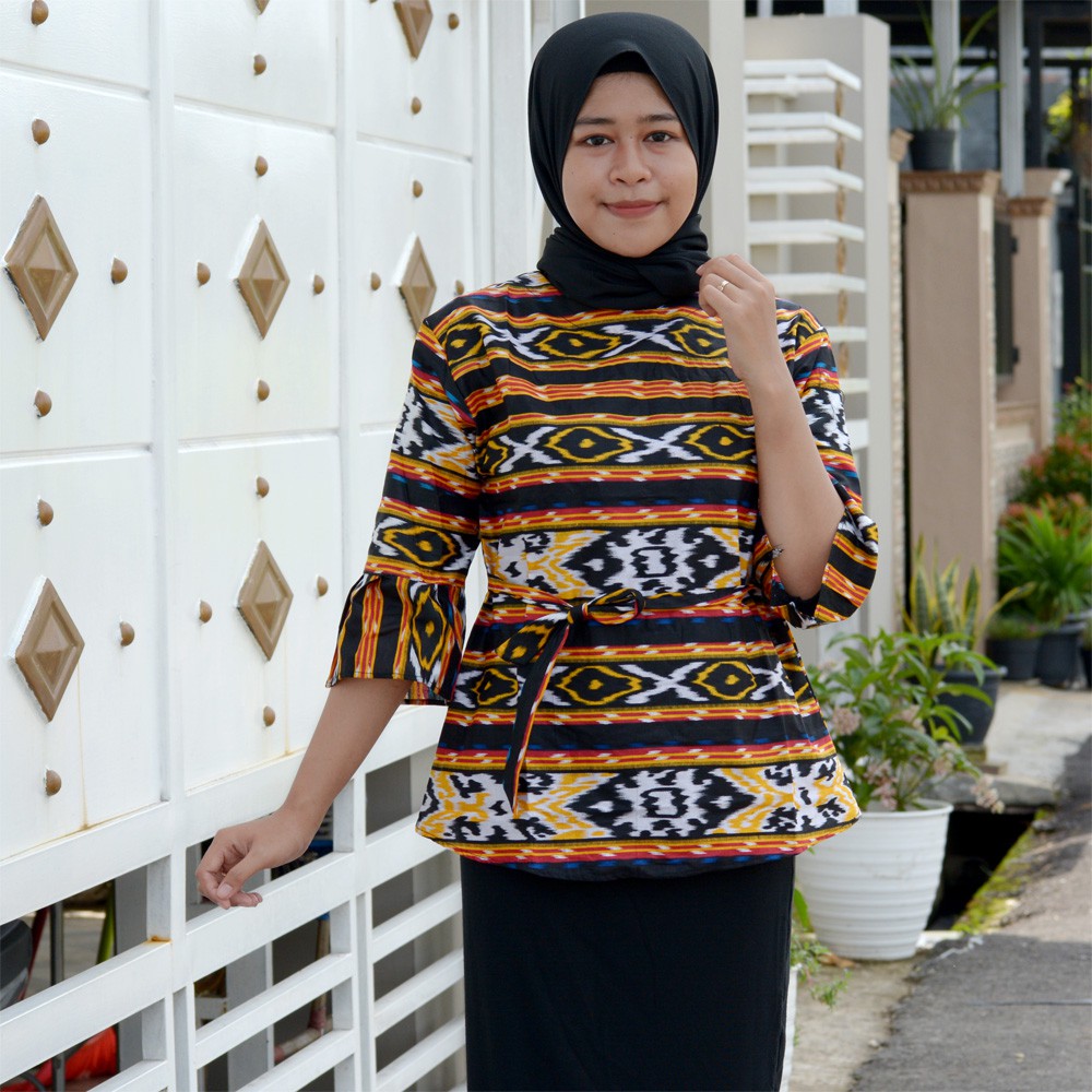 GROSIR TROLIS size M L flash sale grosir grup batik wanita atasan cewek remaja modern grupall trolistore-blus songket kuning