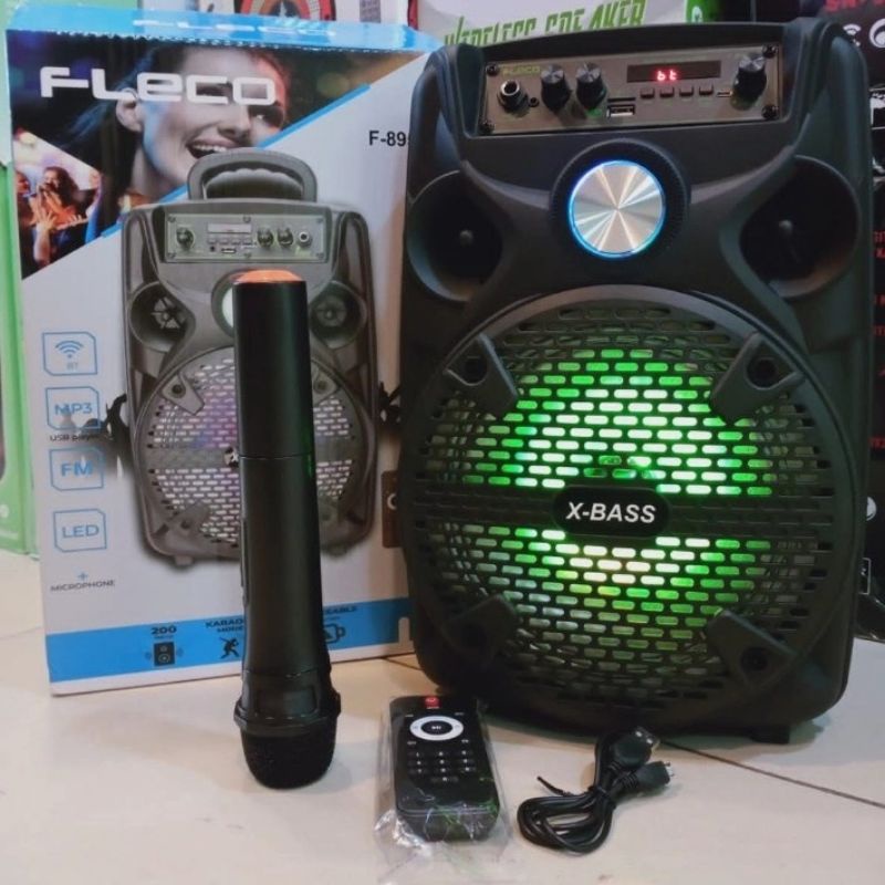 Speaker Bluetooth Karoke Fleco 8,5 inch/Speaker X-Bass f -8955 + Mic wireless Aktif