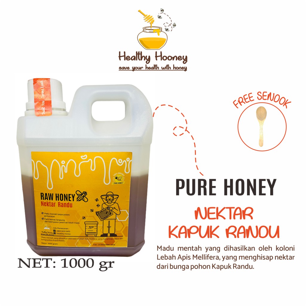 

Madu Murni Mentah Asli Nektar Randu Alami Pure Natural Raw Honey 1000 gr Healthy Hooney