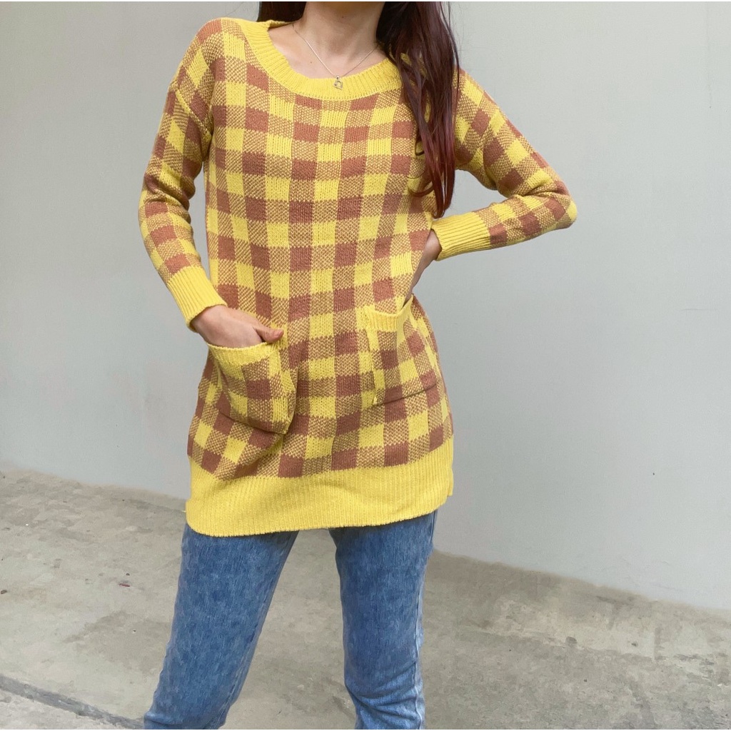 SL278 - Atasan Sweater Rajut Yellow Atasan Wanita