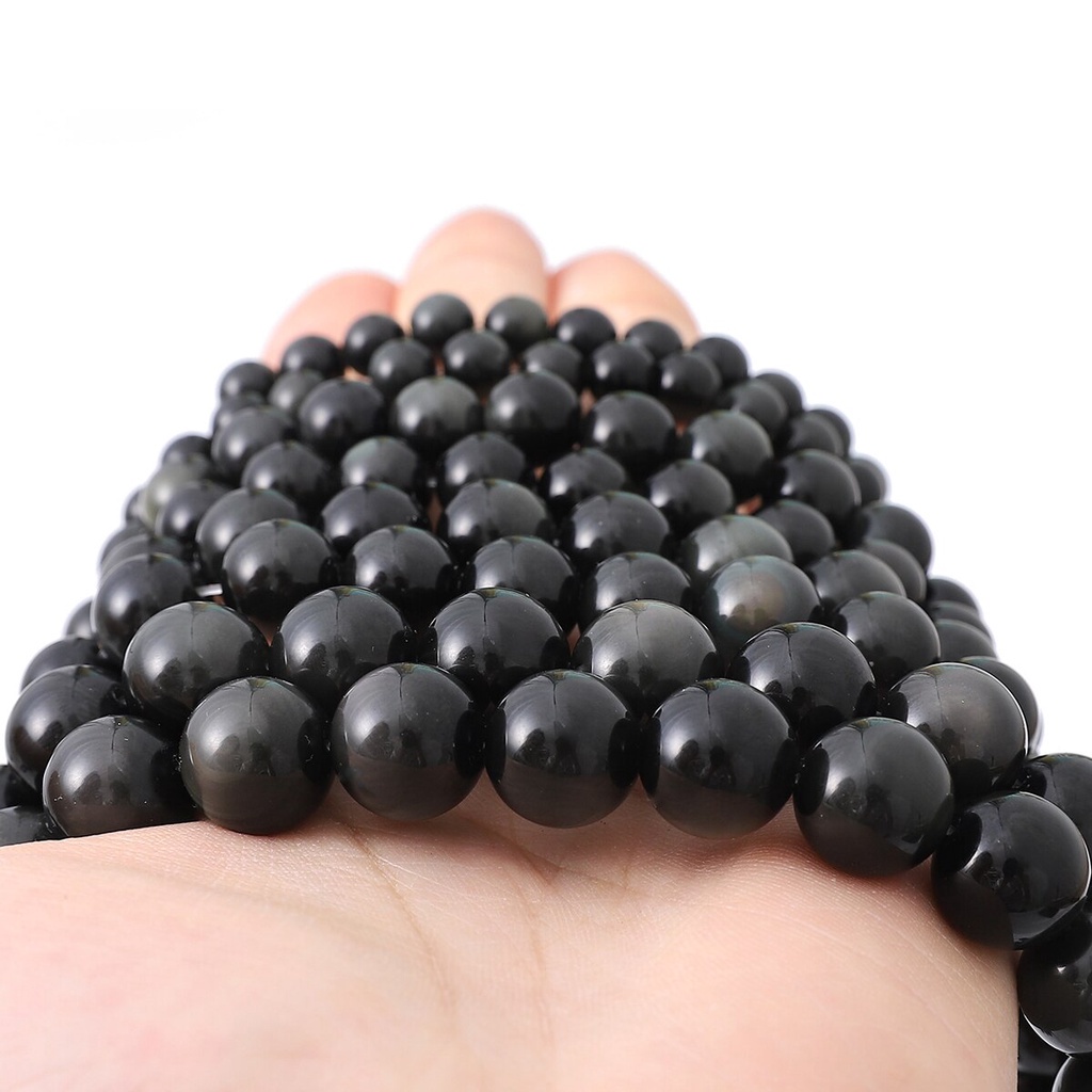 6 / 8 / 10 / 12mm Manik-Manik Batu Permata Obsidian Bulat Warna Pelangi Untuk Aksesoris Anting Kalung Gelang