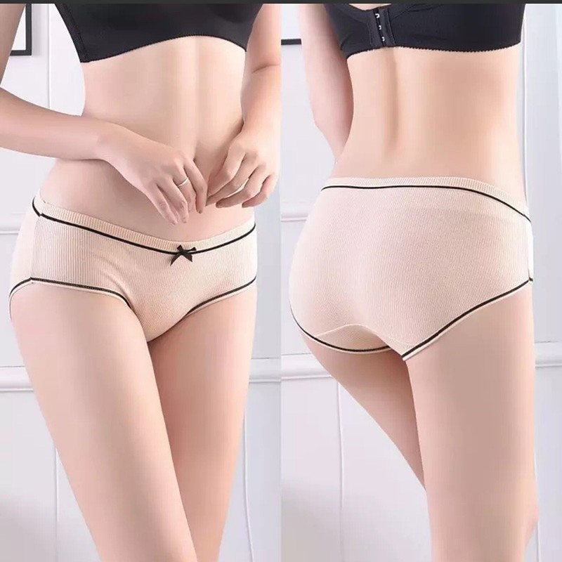 (COD)Celana Dalam Wanita/Undearwear Cewek Polos Motif Pita Hitam/impot murah Gaya Korea Bahan Katun