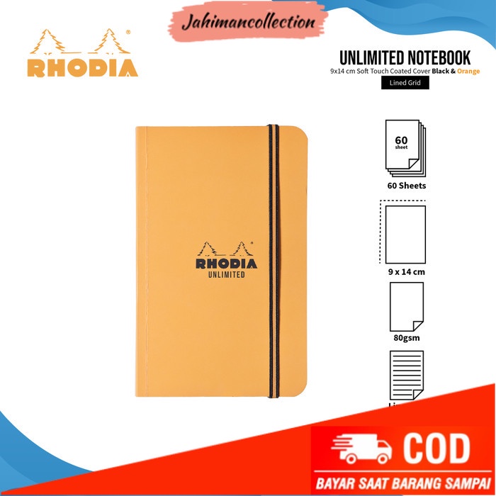 

✨ BISA COD ✨ Buku Catatan Rhodia Unlimited 9x14cm Lined Soft Touch Coated Notebook - ORANGE