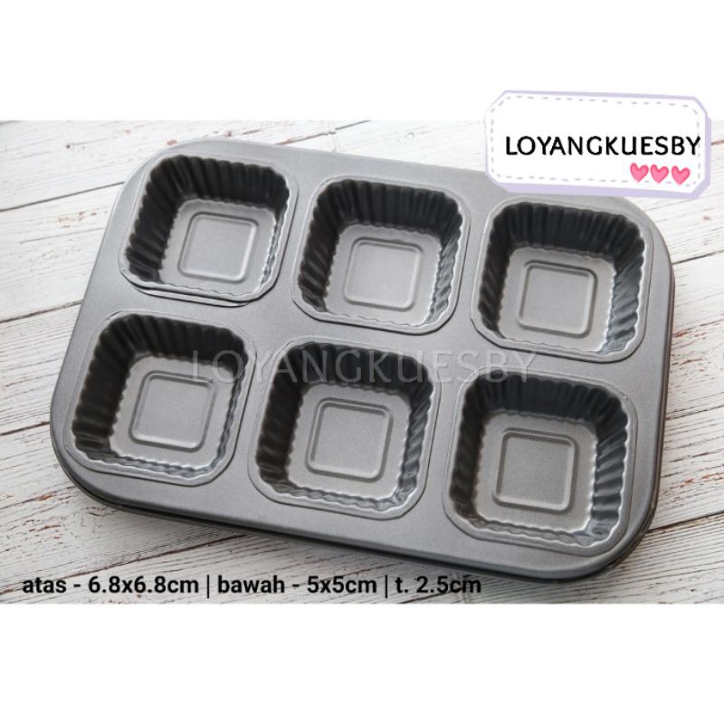 LOYANG TEFLON PERSEGI KOTAK 6 KOTAK RENDA LOYANG TEFLON CUPCAKE MUFFIN