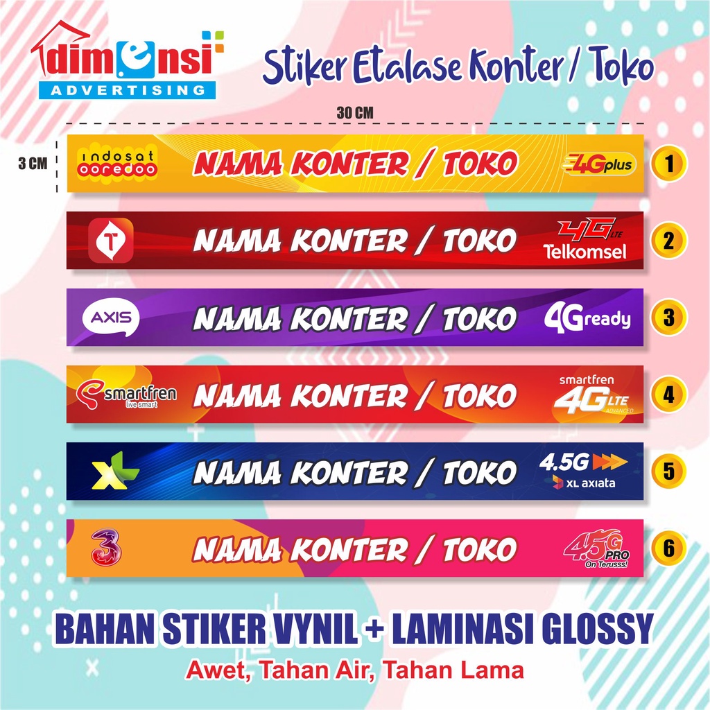 Stiker Etalase Konter / Toko Murah + Laminasi ( Minimal 15 Pcs ) - DIMENSI ADV-Campur All Provider