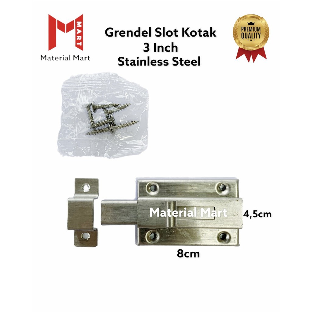 Grendel Slot Pintu Stainless 3 Inch | Grendel Kotak WC 3&quot; Stainless | Material Mart