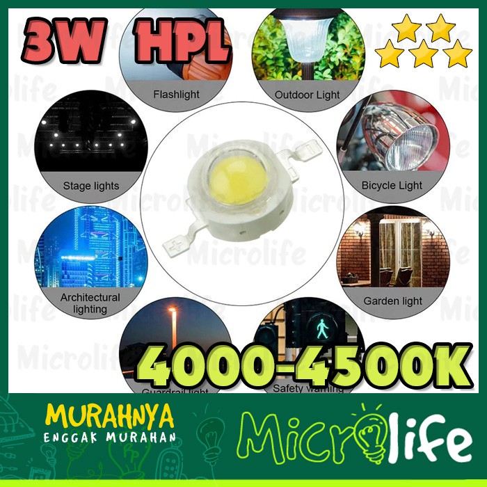 LED 3 Watt Natural White 4000-4500K 3.2v 45Mil Putih Natural 3W