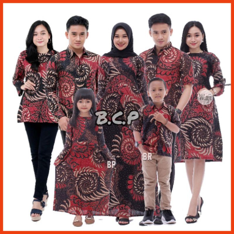 Batik Couple Keluarga Sania Ruffle Ori Ndoro Jowi Dnt Motif Pusar Merah Termurah Shopee Ori Bcp