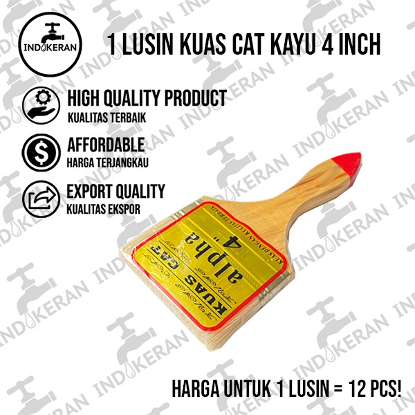 INDOKERAN - 4 Inch - Grosir Lusin Kuas Cat Gagang Kayu - High Quality