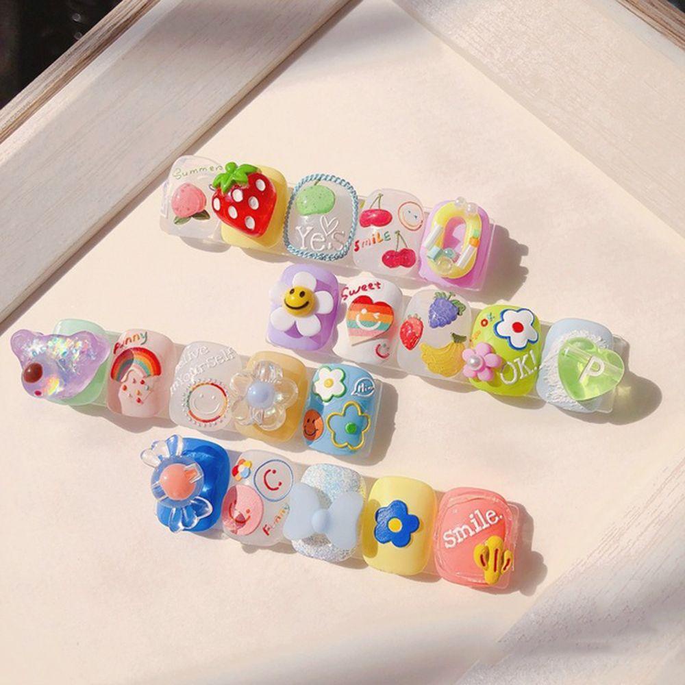 Agustina Stiker Nail Art Pesona Ultra-Tipis Smiley Face Buah Alfabet Inggris 5D Manicure Aksesoris