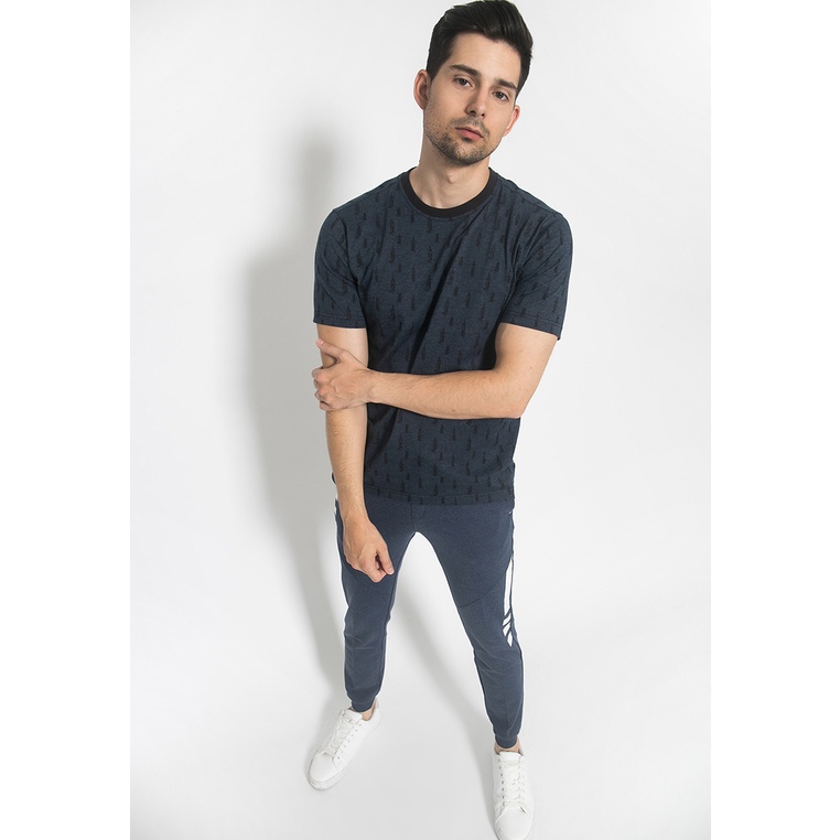 Johnwin - Kaos Casual - Kaos Pria - Corak - Biru Tua - Slim Fit