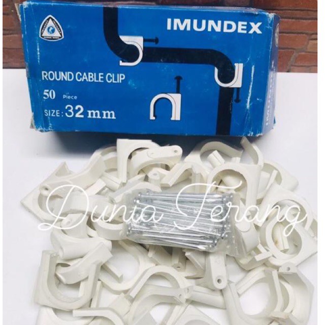 50bj Klem Kabel IMUNDEX 32mm lengkap paku beton - Round Cable Clip 32mm - Clem Kabel Cleam