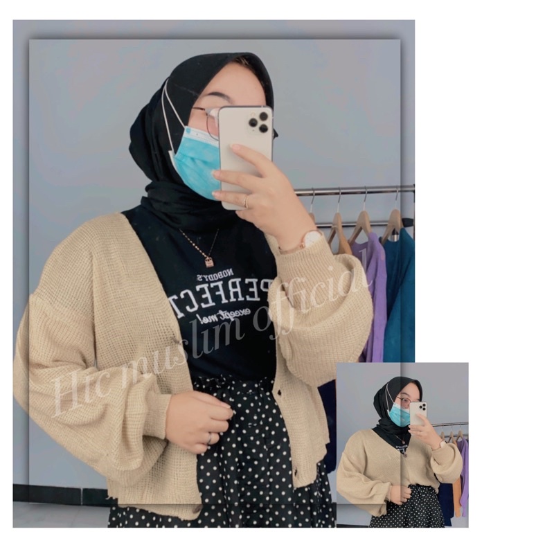 Cardigan Rajut BALONE Kancing Batok Wanita Knit Wear Muslimah-Cream