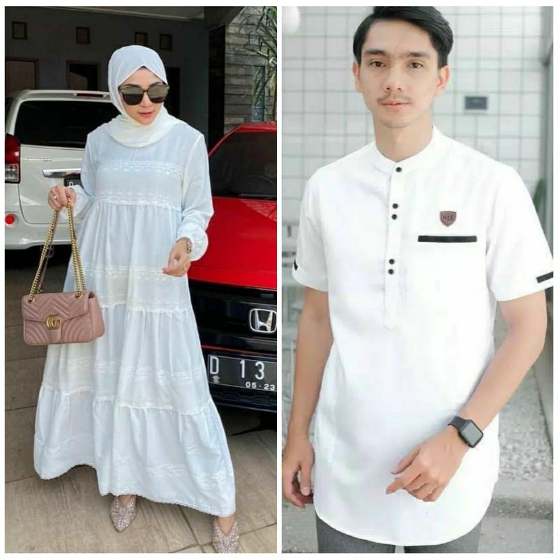 PUTIH - MAROON - LATTE || Sarimbit / Couple Brokat Brukat dan koko kurta Exclusive Couple Raya COD