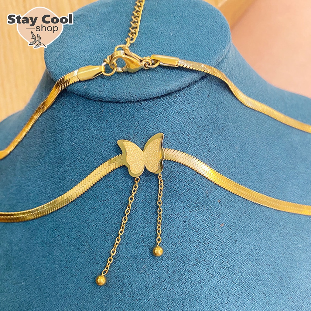 Kalung Titanium Rose Gold Liontin Kupu Kupu Model / Kalung Wanita / Accesories Wanita Kalung Titanium Anti Karat selamanya / COD