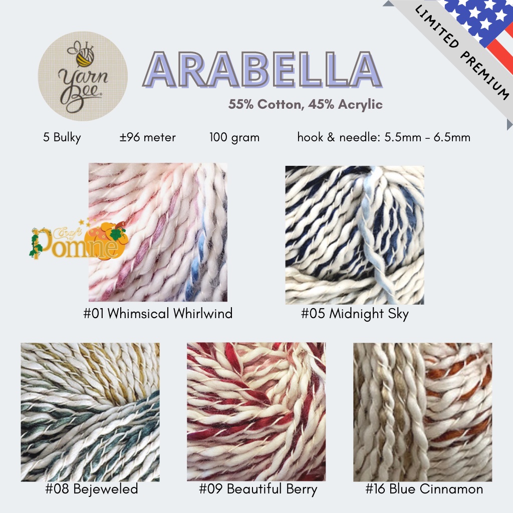 LIMITED USA - YARN BEE ARABELLA - COTTON ACRYLIC YARN - PREMIUM SOFT CROCHET KNITTING YARN SPIRAL VARIEGATED MIX COLORS