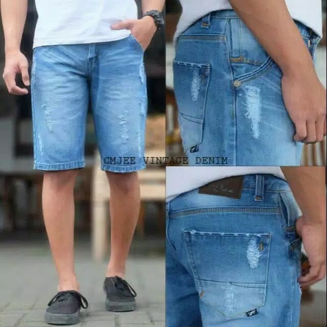 Celana Pendek Jeans Original CMJEE/ Celana Sobek Pendek Pria