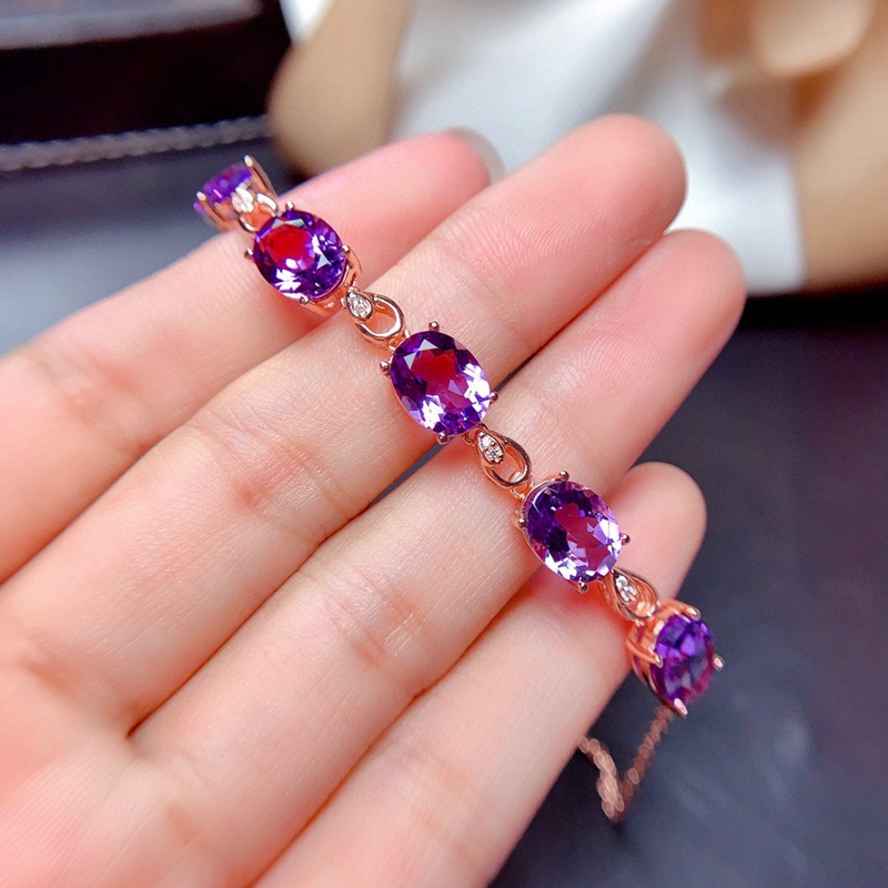 Fancyqube Gelang Rose Gold 18k Hias Batu Permata Kristal Ungu Untuk Wanita