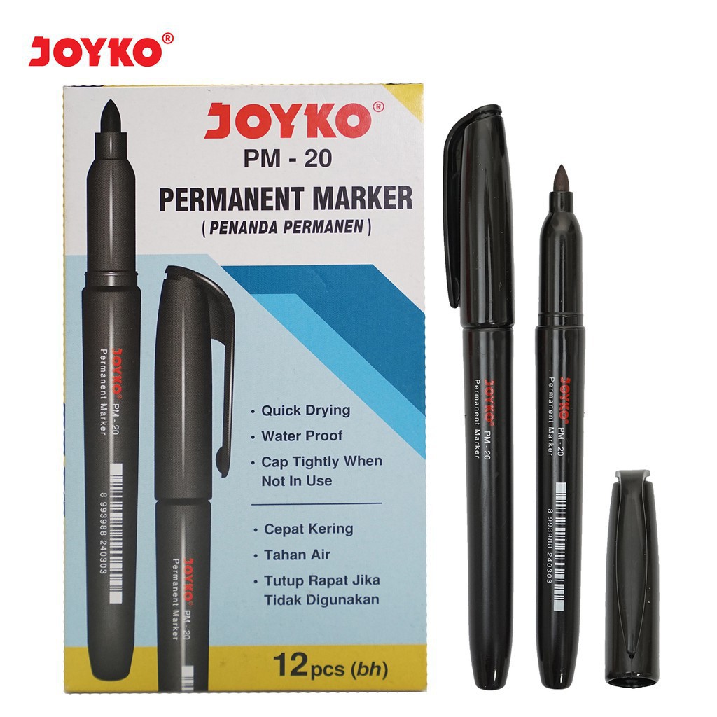 

Permanent Marker Spidol Permanen Joyko PM-20 1 Box 12 Pcs