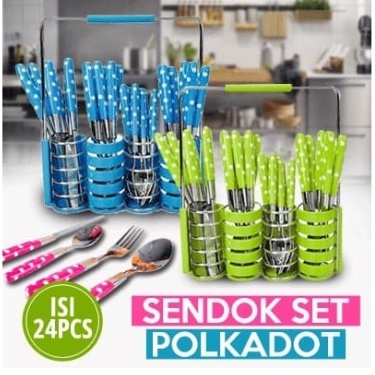 ES554 CUTLERY SET 24 IN 1 SENDOK SENDOK POLKADOT SET ISI 24 ALAT MAKAN DAPUR