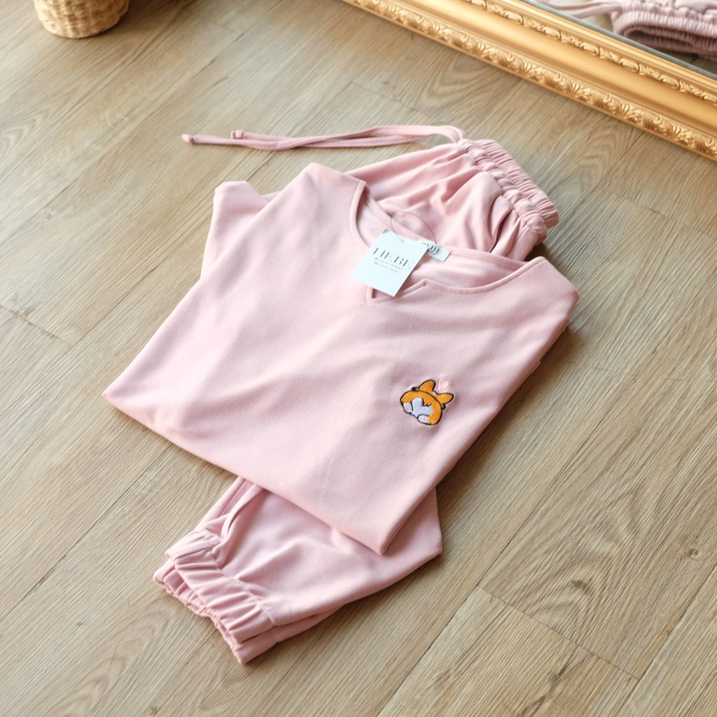 Furry Set Pakaian Wanita ( poodle, corgi & polos )-Dusty pink
